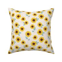 Sunflowers petals and leaves little romantic fall blossom with speckles misty blue on cream 