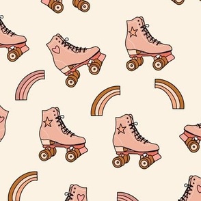 Retro Rolling Skates Fun Vintage Sport in Tan and Dusty pink