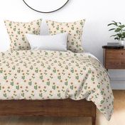 Mid-century style sunflower garden and moon phase design green on cream 