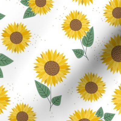 Delicate sunflowers petals and leaves little romantic fall blossom with speckles yellow green on white
