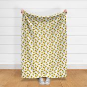 Delicate sunflowers petals and leaves little romantic fall blossom with speckles yellow green on white