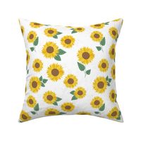 Delicate sunflowers petals and leaves little romantic fall blossom with speckles yellow green on white