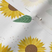 Delicate sunflowers petals and leaves little romantic fall blossom with speckles yellow green on white