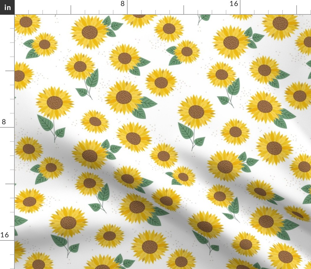 Delicate sunflowers petals and leaves little romantic fall blossom with speckles yellow green on white