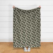 Delicate sunflowers petals and leaves little romantic fall blossom with speckles olive camo green