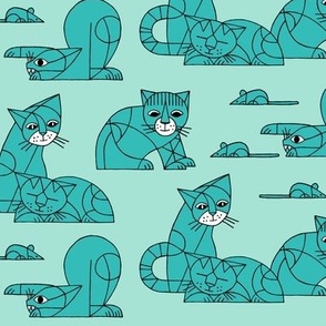 Cubist cats turquoise (small)