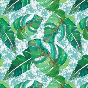 Tropical Leaves on Teal