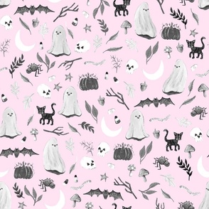 Medium Pastel Halloween Black and White on Pink