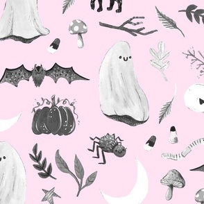 Large Pastel Halloween Black and White on Pink