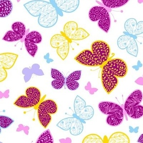 Ornate butterflies on white background repeat pattern