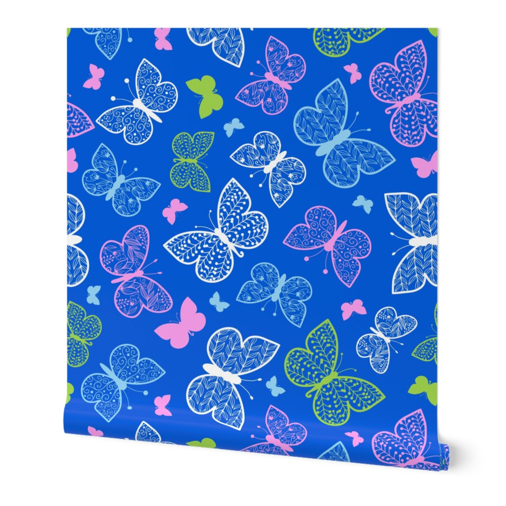 Doodle butterflies on royal blue repeat pattern
