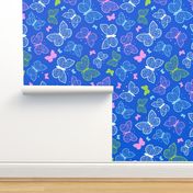 Doodle butterflies on royal blue repeat pattern
