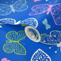 Doodle butterflies on royal blue repeat pattern