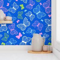 Doodle butterflies on royal blue repeat pattern