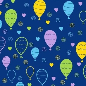Doodle balloons on navy blue repeat pattern