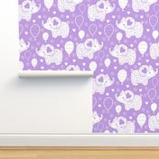 Cute elephants with balloons on light purple repeat pattern