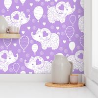 Cute elephants with balloons on light purple repeat pattern