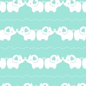 Cute elephants in love stripes on mint green repeat pattern