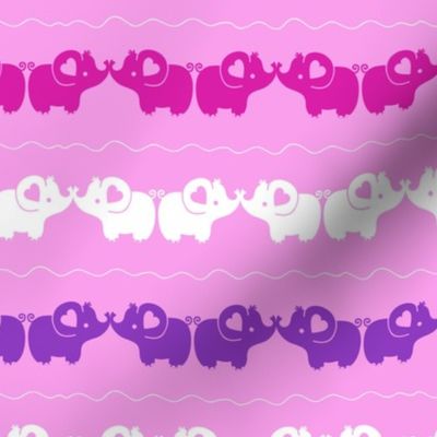 Cute elephants in love stripes on pink repeat pattern