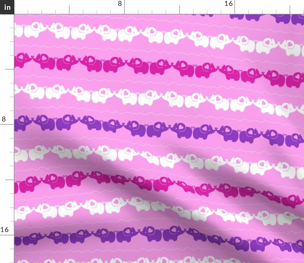 Cute elephants in love stripes on pink repeat pattern