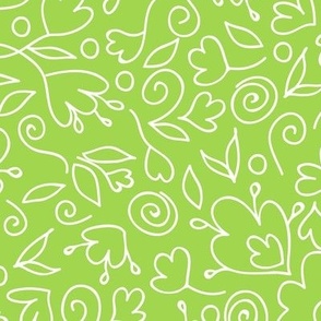 Doodle summer flowers on light green repeat pattern