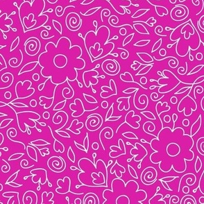Doodle summer flowers on magenta pink repeat pattern