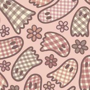 Gingham Ghosts in Pink (Large Scale)