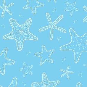 Sea stars on blue doodle repeat pattern