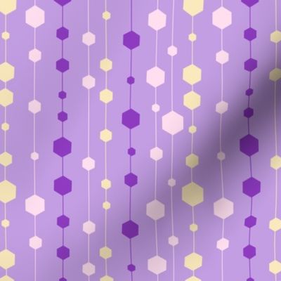 Abstract purple and yellow hexagons stripes - vertical repeat pattern