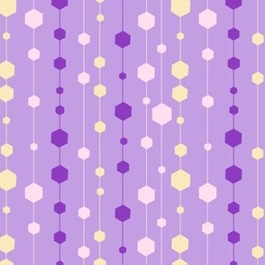 Abstract purple and yellow hexagons stripes - vertical repeat pattern