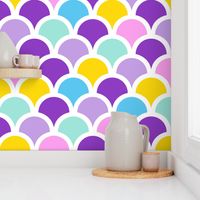 Colorful geometric scales on white repeat pattern