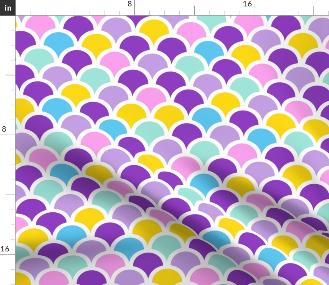 Colorful geometric scales on white repeat pattern