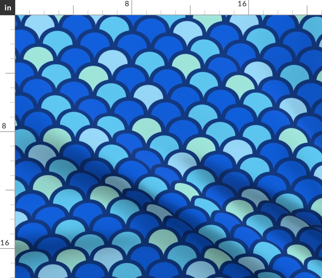Navy and blue geometric scales repeat pattern