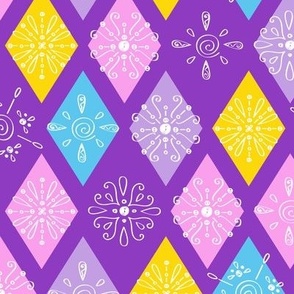 Doodle rhombus on purple repeat pattern