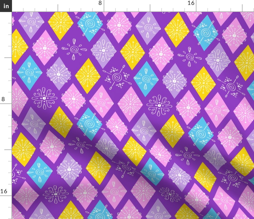 Doodle rhombus on purple repeat pattern