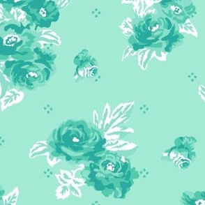 Mint green vintage rose pattern