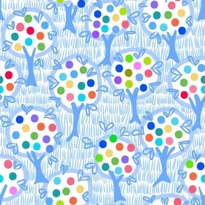 Bubblegum Orchard | Small | Blue on White