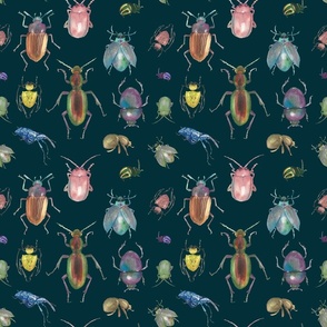 Small Watercolor bugs on dark teal