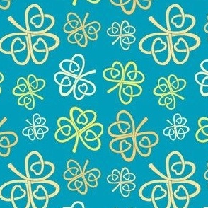 Celtic love shamrocks gold on teal