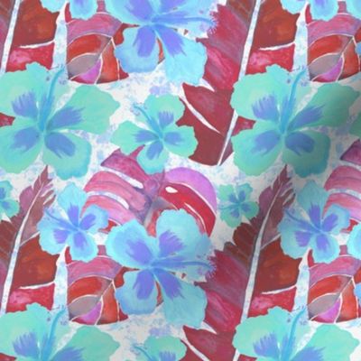 Tropical Leaves and Hibiscus -Vibrant