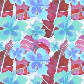Tropical Leaves and Hibiscus -Vibrant