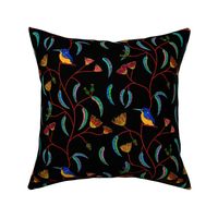 Chateau Chinoiserie, glass window (Azure Kingfisher) #2 - black, medium to large 