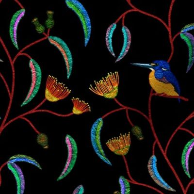 Chateau Chinoiserie, glass window (Azure Kingfisher) #2 - black, medium to large 