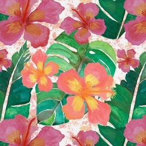 Tropical Leaves and Hibiscus 