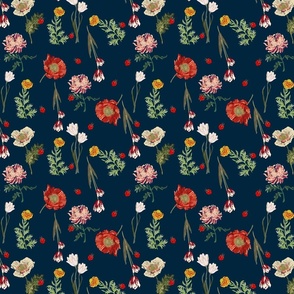 pretty floral and Ladybugs navy 