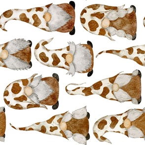 Cow Print Gnomes Brown on White Rotated - large scale
