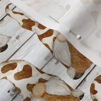 Cow Print Gnomes Brown on White Shiplap - medium scale