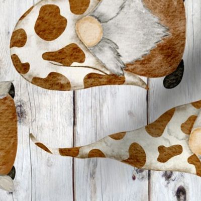 Cow Print Gnomes Brown on White Shiplap Rotated - large scale