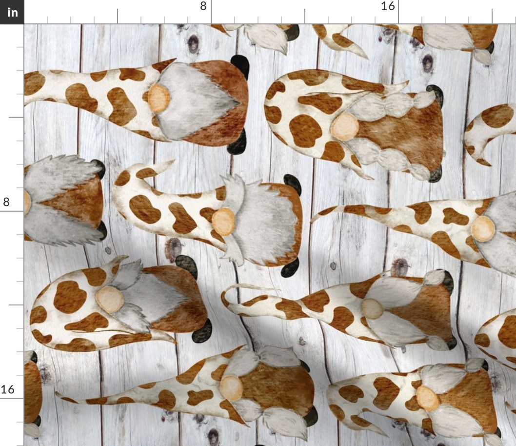 Cow Print Gnomes Brown on White Shiplap Rotated - large scale