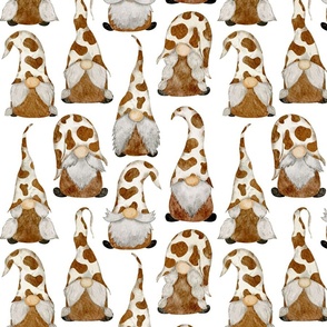 Cow Print Gnomes Brown on White - large scale